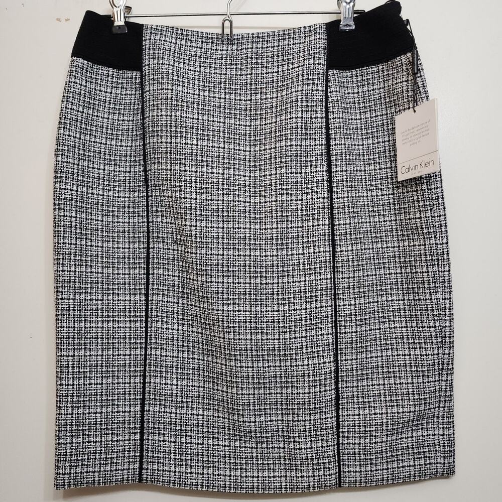 NWT Calvin Klein Houndstooth Black Gray Career Office Pencil Skirt, 6 Petite